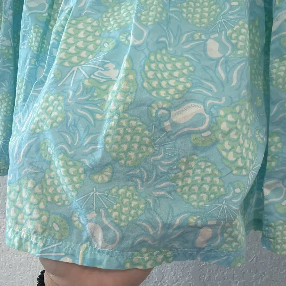 Vineyard Vines Smocked Pineapple Blue Green Tropical Vacation Skirt Size Large